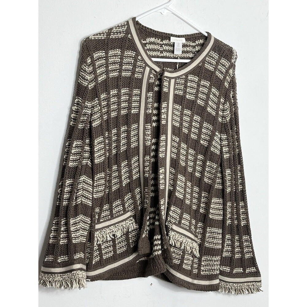 Chicos Knit Sweater Jacket Fringe Cardigan 3 US XL 16 18  (11)